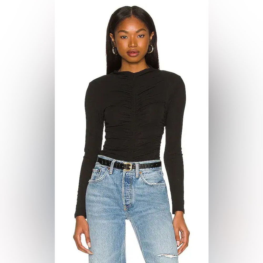 ASTR the Label Black Hollis Ruched Long Sleeved Padded Bodysuit